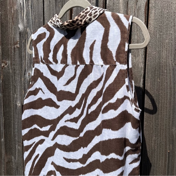 Chico’s brown sleeveless asymmetrical animal print linen tunic medium - Picture 10 of 16